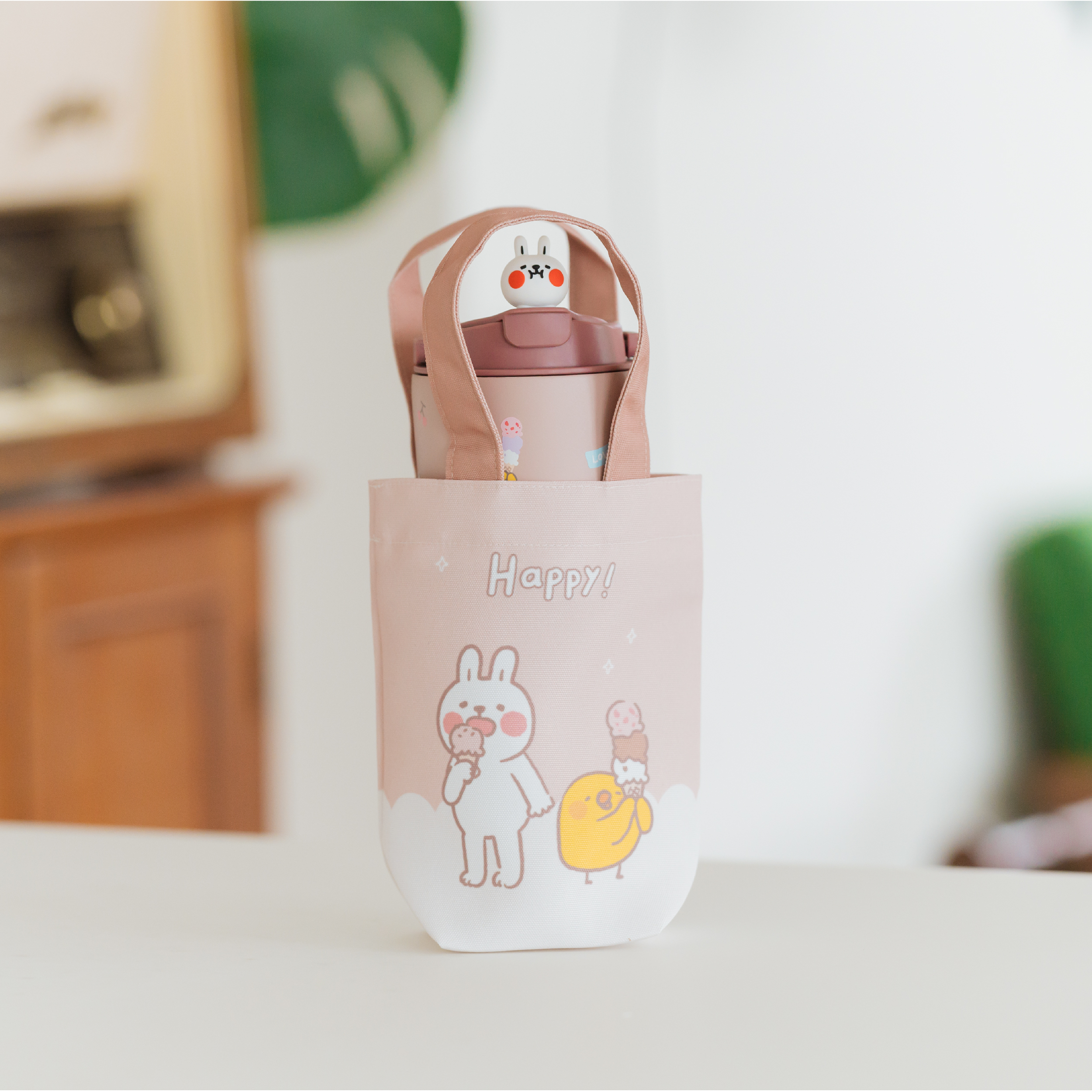 【慢慢挑 x 懶散兔與啾先生-2面圖案防潑水提袋】（不含杯子）