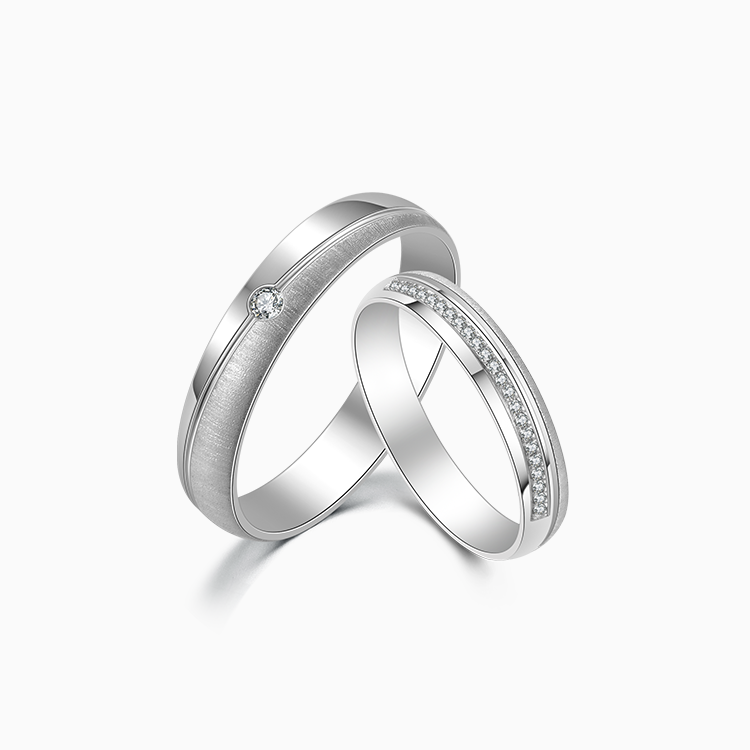 【情侶戒】18K 白金鑽石情侶 / 結婚對戒