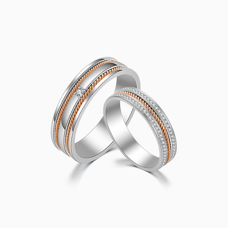 【情侶戒】18K 紅白金鑽石情侶 / 結婚對戒