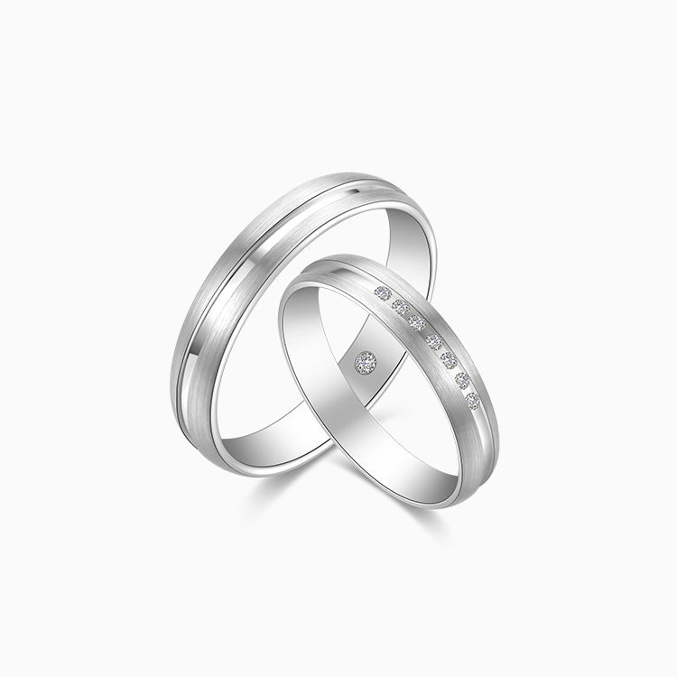 【情侶戒】18K 白金鑽石情侶 / 結婚對戒