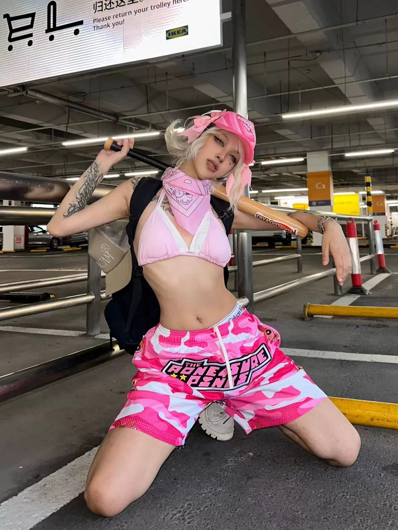 Aone4sure 飛天小女警 刺繡logo 迷彩短褲