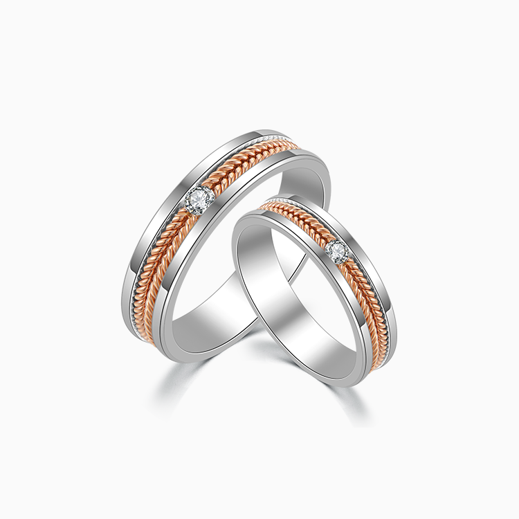 【情侶戒】18K紅 白金鑽石情侶 / 結婚對戒