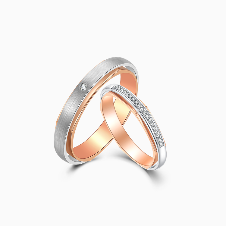 【情侶戒】18K紅白金鑽石情侶 / 結婚對戒