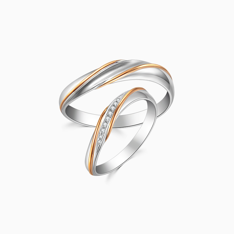 18K 分色紅白金鑽石情侶 / 結婚對戒
