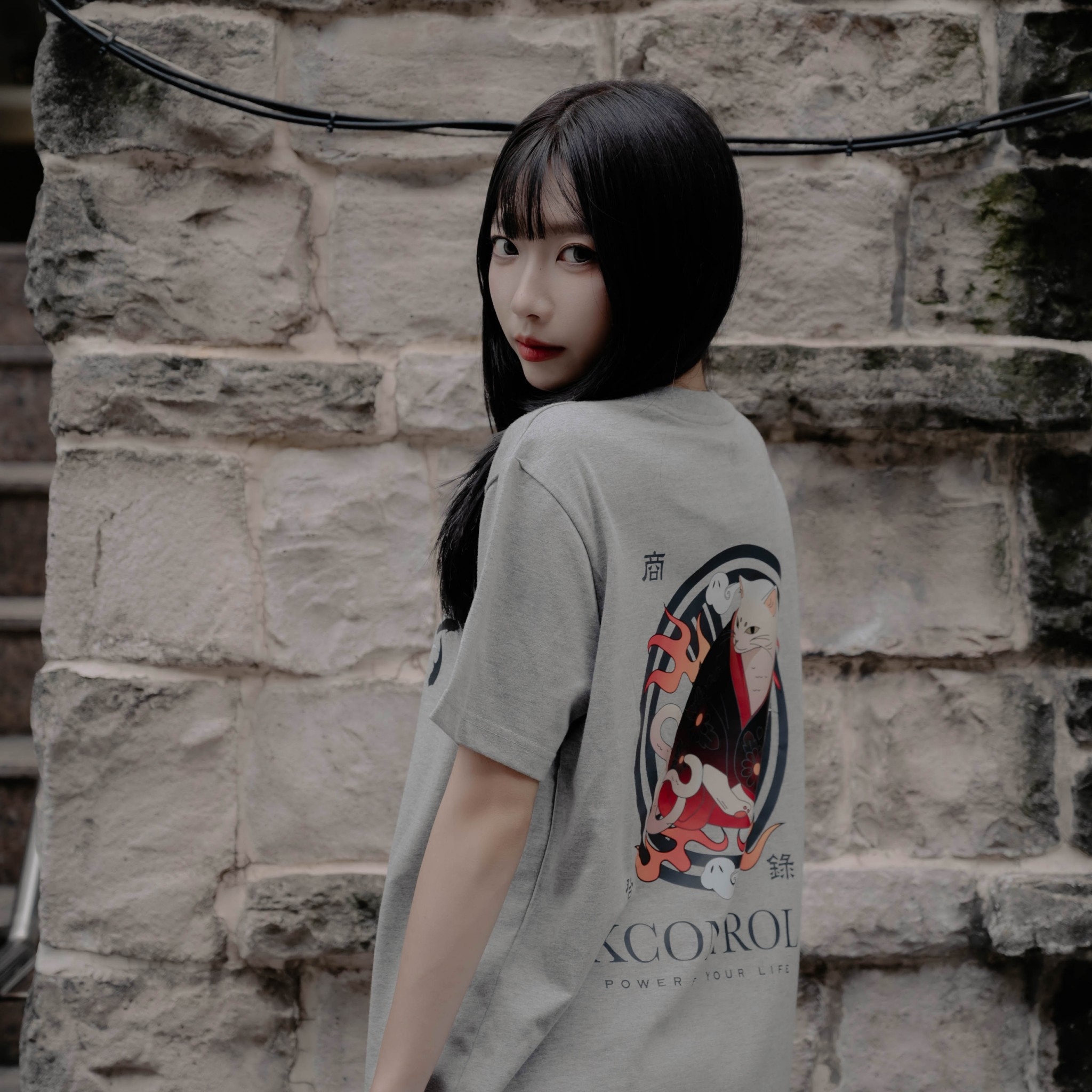 XCTRL 百鬼貓又短T-灰