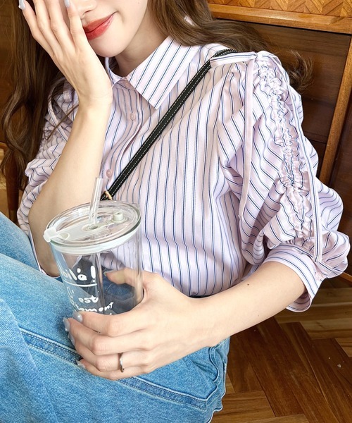 日系品牌服飾 moment+ 直條紋蝴蝶結袖襯衫 3色(任買兩件711免運)/預購