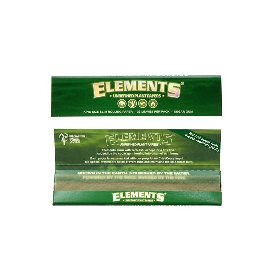 【Elements】西班牙原裝進口、110mm、Green、超薄慢燃捲煙紙 #King Size #未精製