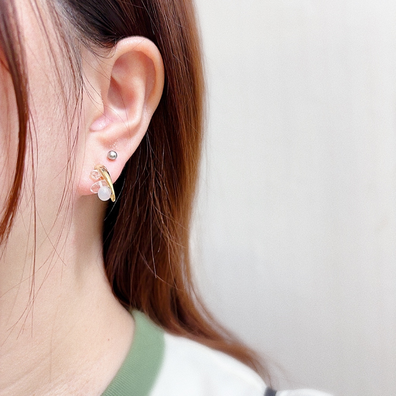 天然石金屬耳夾耳環