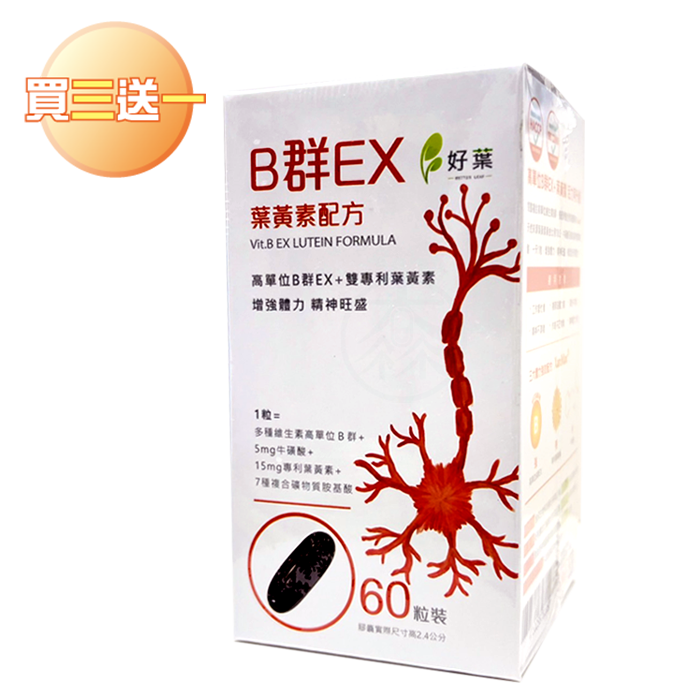 [好葉] 維生素B群EX強效軟膠囊 葉黃素配方 60粒/盒 買三送一組合 高單位B群 微量礦物質
