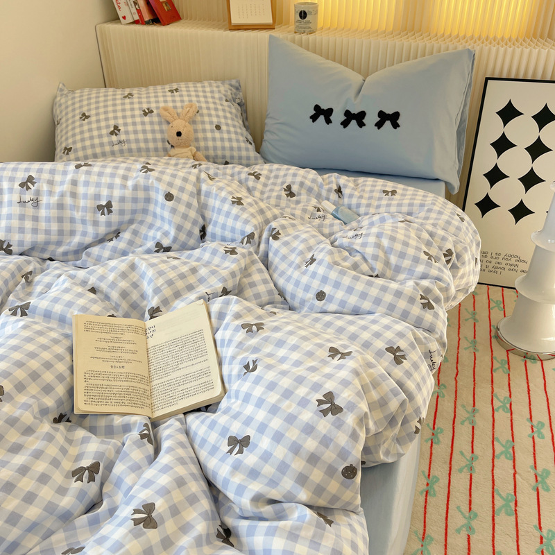 《4576》ins奶油風蝴蝶結刺繡四件套