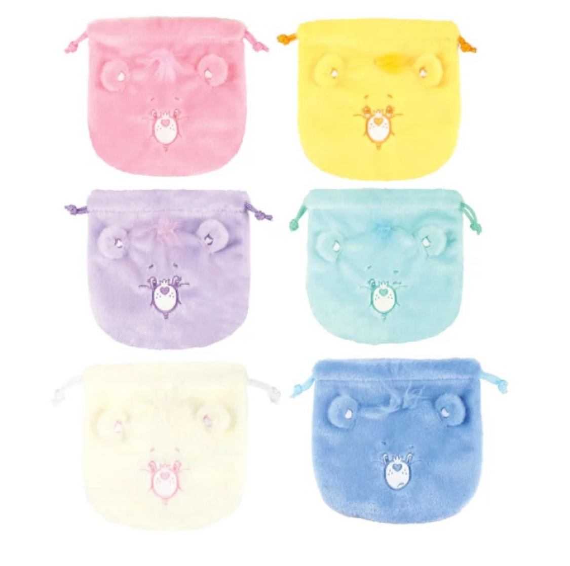 日本限定 care bears 彩虹熊 毛絨動物抽繩小包  抽繩小袋