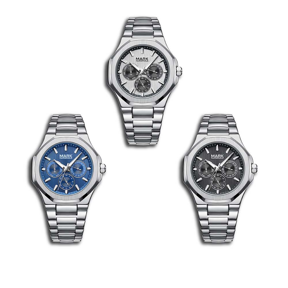 【Mark fairwhale 馬克菲爾】 皇家橡樹系列 FW-5890 經典優雅 三眼計時 不鏽鋼 夜光錶