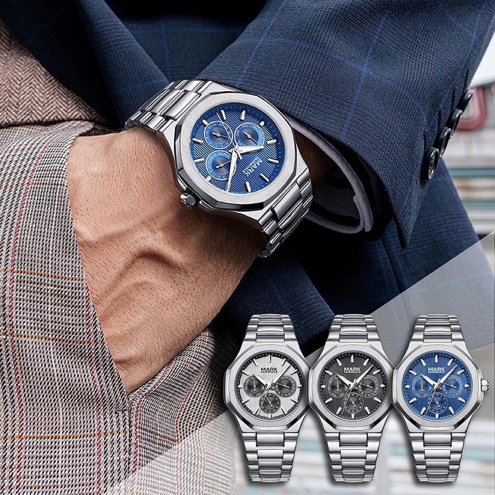 【Mark fairwhale 馬克菲爾】 皇家橡樹系列 FW-5890 經典優雅 三眼計時 不鏽鋼 夜光錶