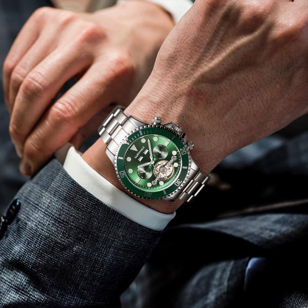 【Mark Fairwhale 馬克菲爾 】6010 水鬼 鏤空 多功能 夜光顯示 紳士 機械錶 紳士 高尚 設計