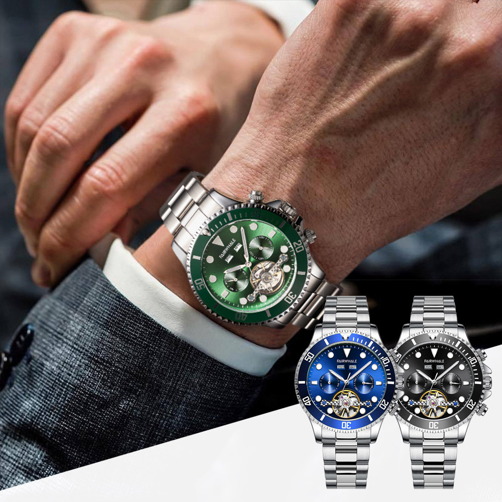 【Mark Fairwhale 馬克菲爾 】6010 水鬼 鏤空 多功能 夜光顯示 紳士 機械錶 紳士 高尚 設計