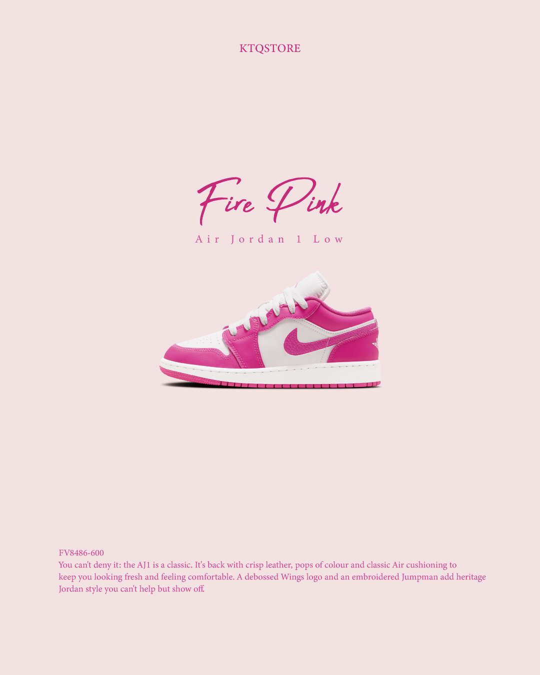 KTQ STORE ‧ Air jordan 1 Low "Fire Pink" gs 芭比粉 白粉 FV8486-600