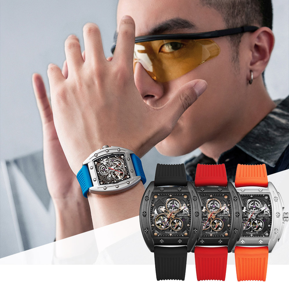 (預購)【Mark Fairwhale 馬克菲爾】 6180 酒桶型 雙面鏤空 高雅時尚 機械錶