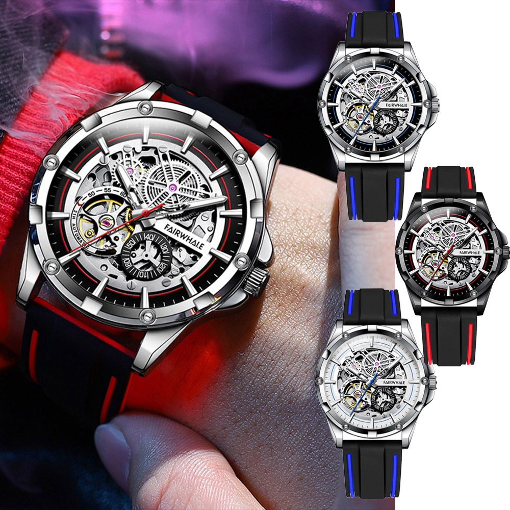 【Mark Fairwhale 馬克菲爾】 6260 雅致多色 雙面鏤空 機械狂徒 星際翱翔 夜光 矽膠 全自動機械錶