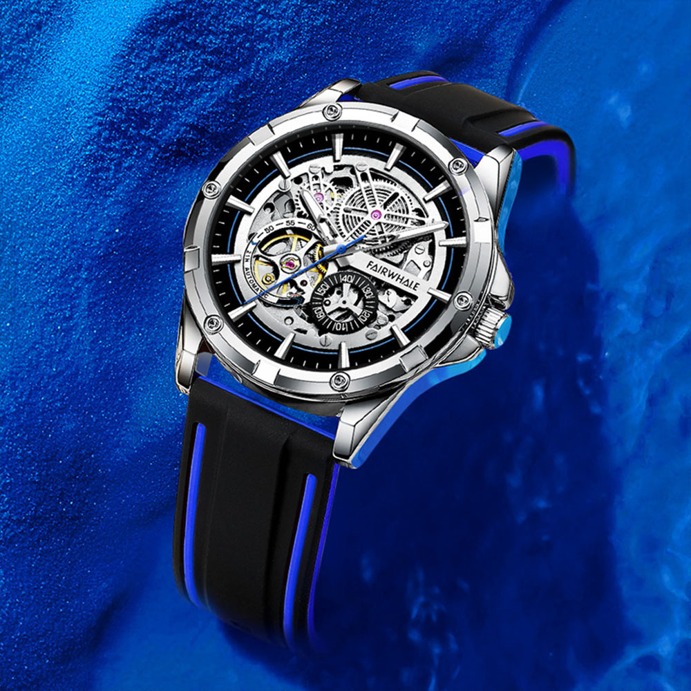 【Mark Fairwhale 馬克菲爾】 6260  雙面鏤空 機械狂徒 星際翱翔 夜光 矽膠 全自動機械 手錶