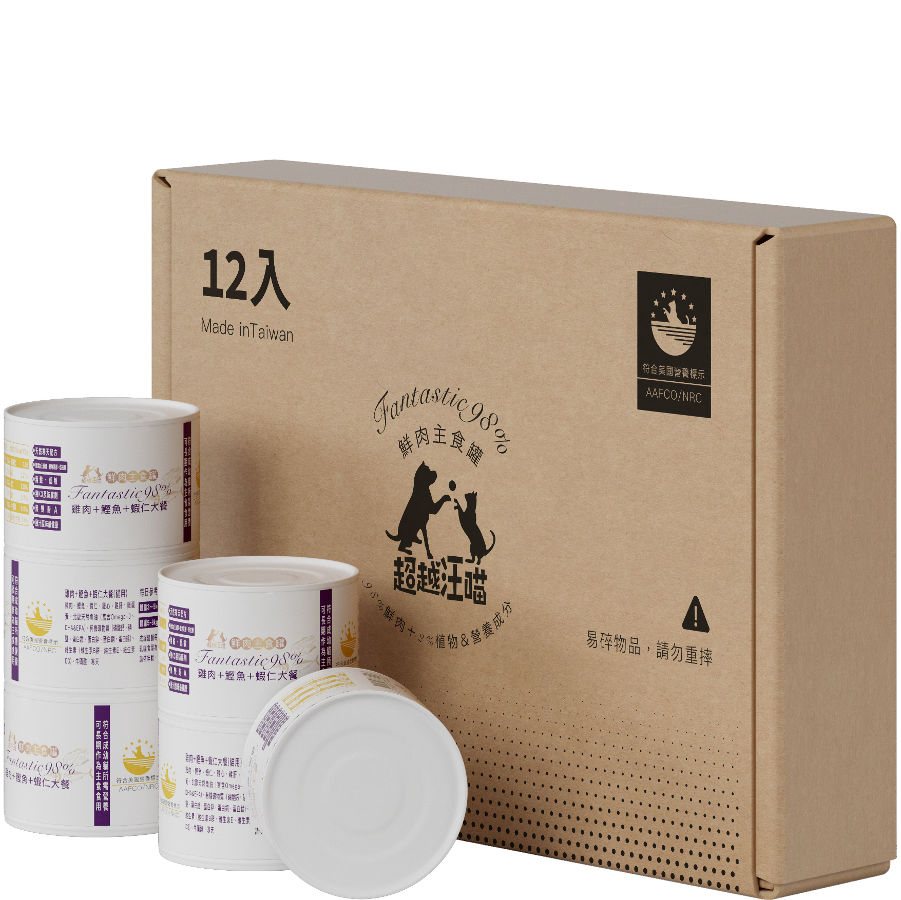 [超越汪喵] 雞肉+鰹魚+蝦仁大餐 165g  1箱12罐