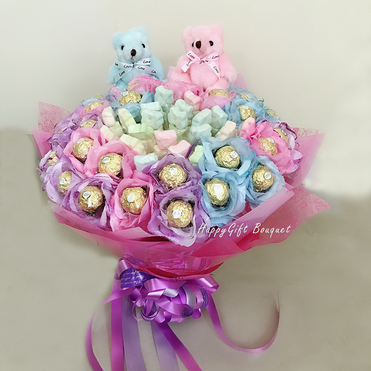 20支棉花糖30支金莎花束,可抽取式花束,20 marshmallows and 30 ferreo rocher bouquets, removable bouquet