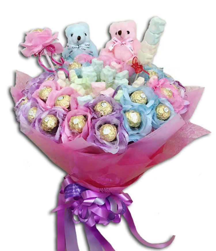 20支棉花糖30支金莎花束,可抽取式花束,20 marshmallows and 30 ferreo rocher bouquets, removable bouquet