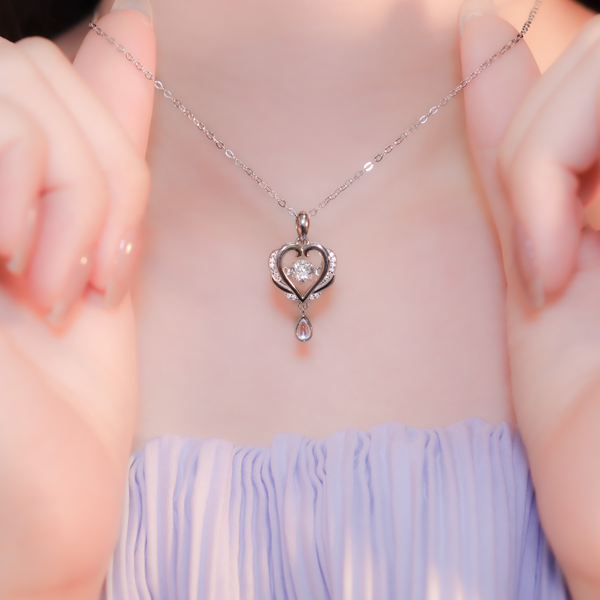 | 925 Silver・Glass Stone | Dancing Hot Balloon Necklace（White/ Blue） | NE1179 |