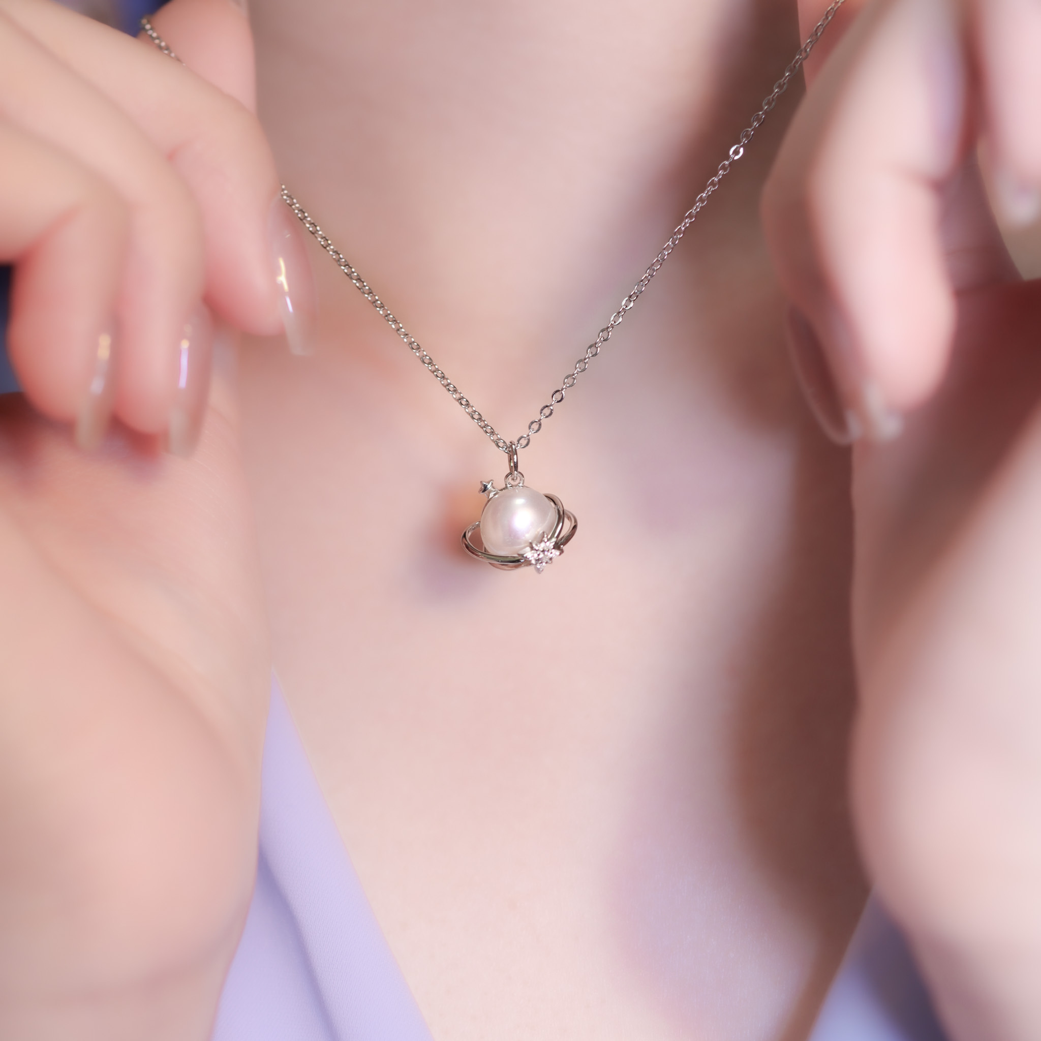 | 925 Silver・White Gold・Pearl Only U Necklace | NE1170 |
