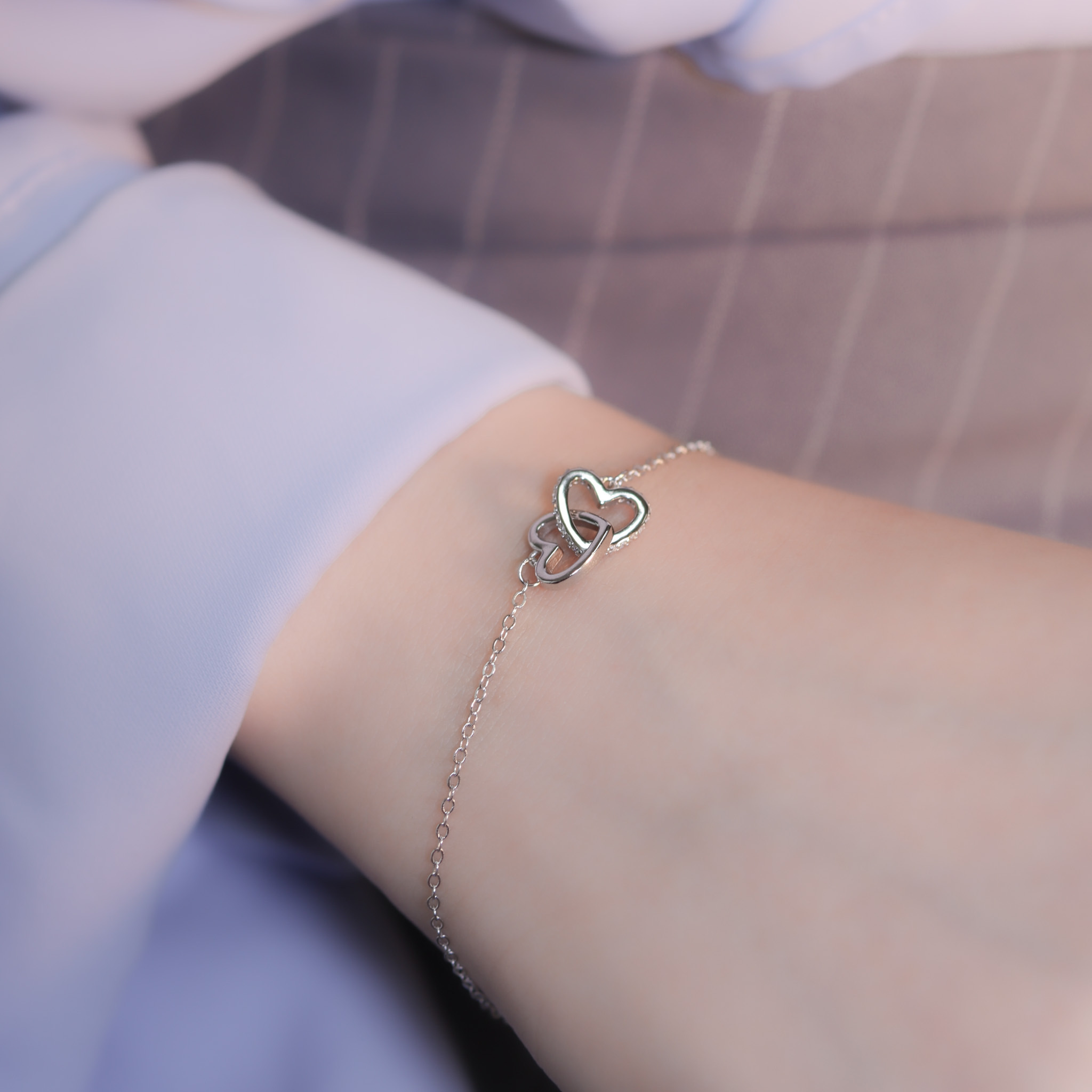 | 925 Silver・White Gold・Rose Gold | Heart Connected Bracelet（Silver/Rose Gold） | BR1128 |