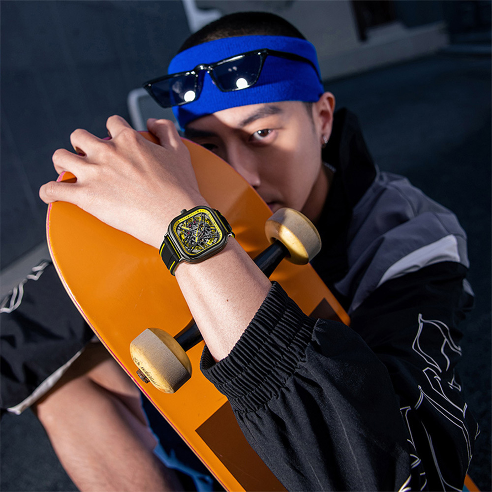 (預購)【Mark Fairwhale 馬克菲爾】6410 硬派方殼 3D多層 鏤空 機械錶