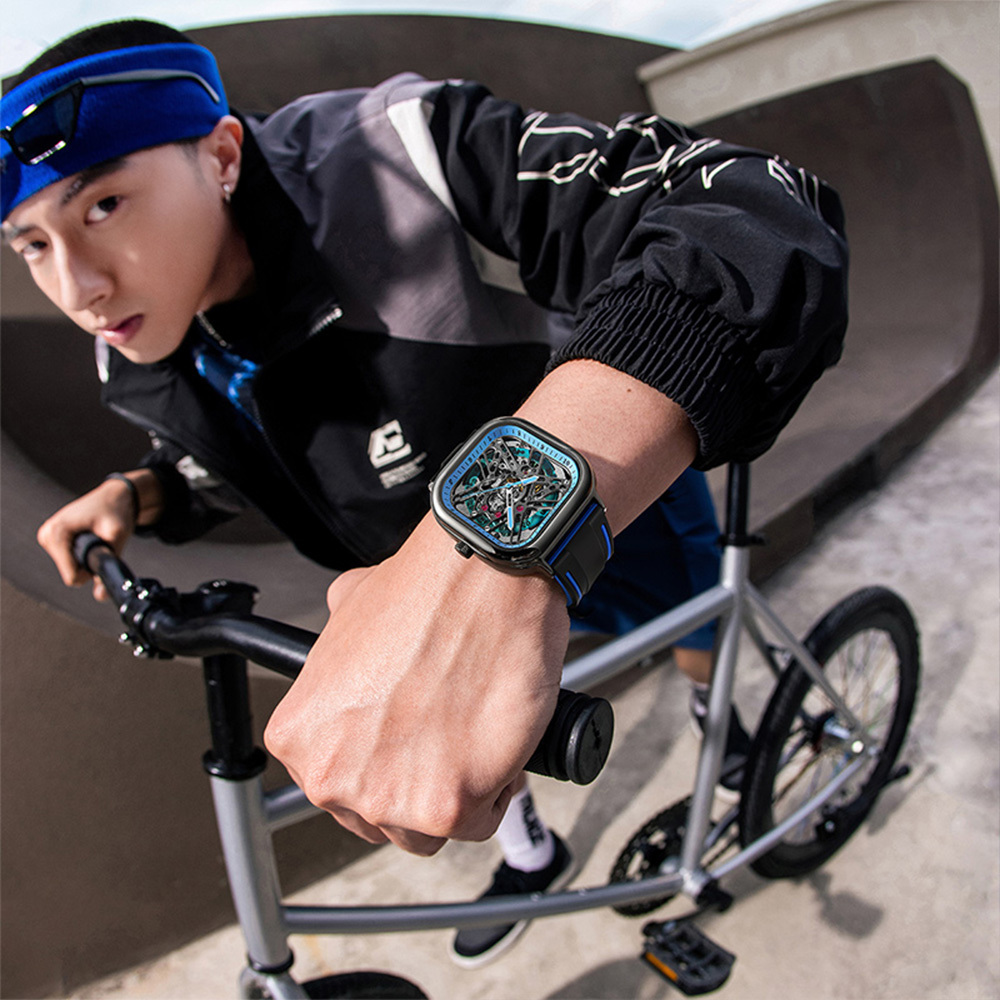 (預購)【Mark Fairwhale 馬克菲爾】6410 硬派方殼 3D多層 鏤空 機械錶