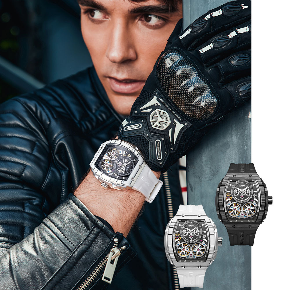 (預購)【Mark Fairwhale 馬克菲爾】6440 雙陀飛輪 酒桶型 碳纖維合金 鏤空 夜光 矽膠 自動機械錶