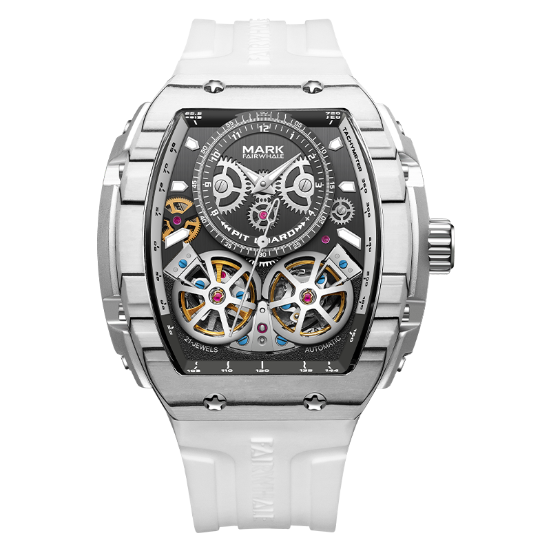 (預購)【Mark Fairwhale 馬克菲爾】6440 雙陀飛輪 酒桶型 碳纖維合金 鏤空 夜光 矽膠 自動機械錶