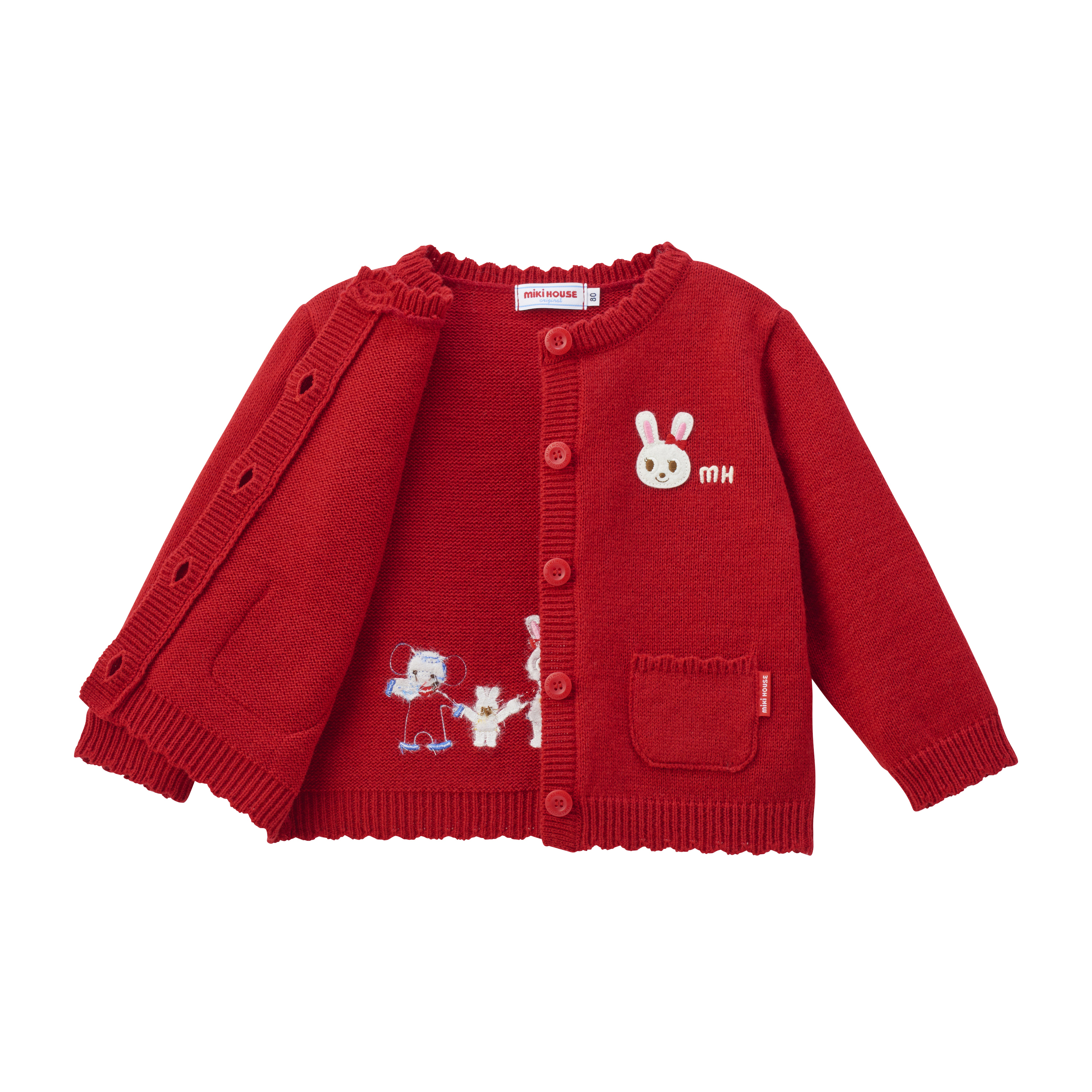 紅色小熊圖案鈕扣羊毛衣