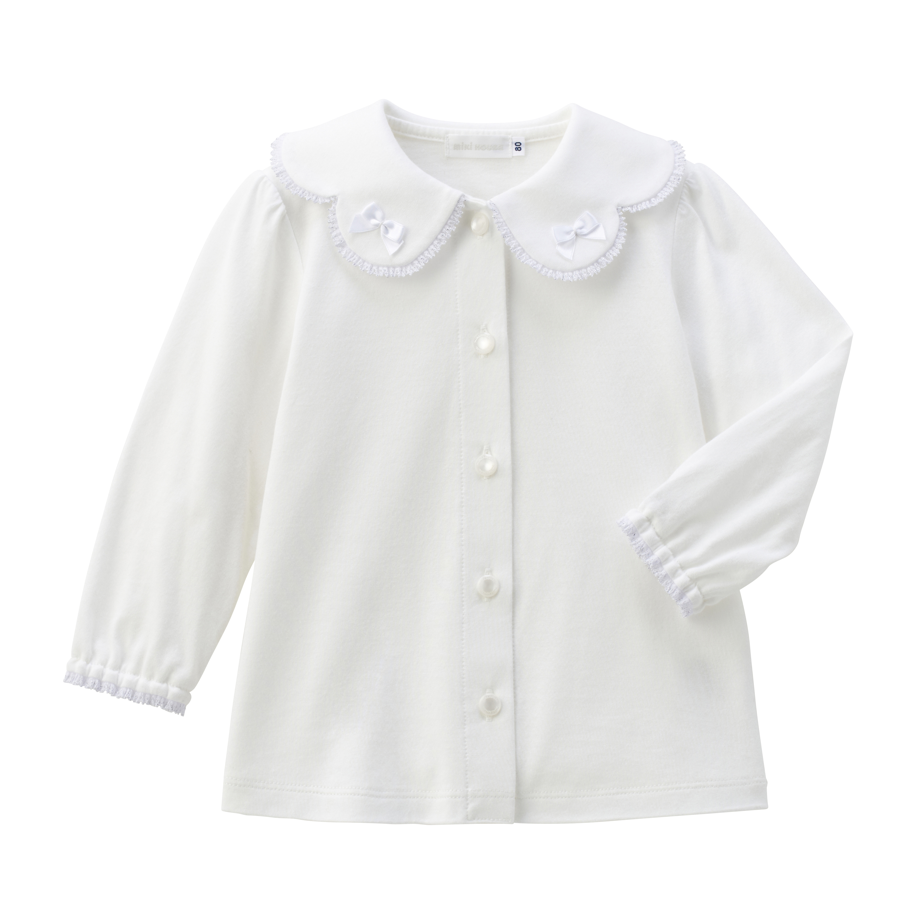 白色花領長袖女襯衫