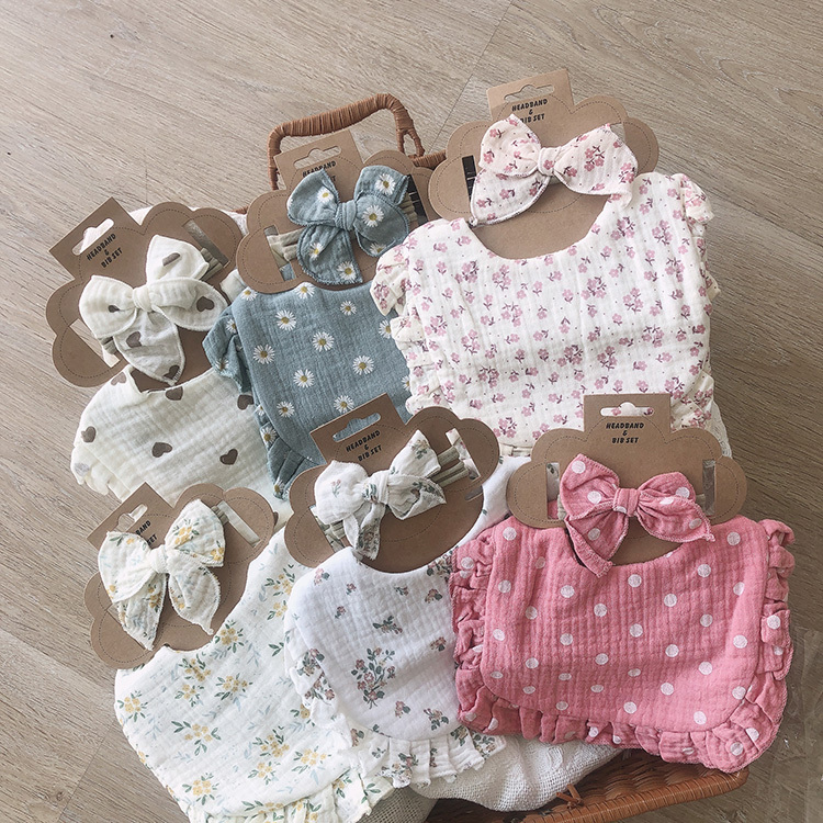 花邊蝴蝶結髮帶口水巾組