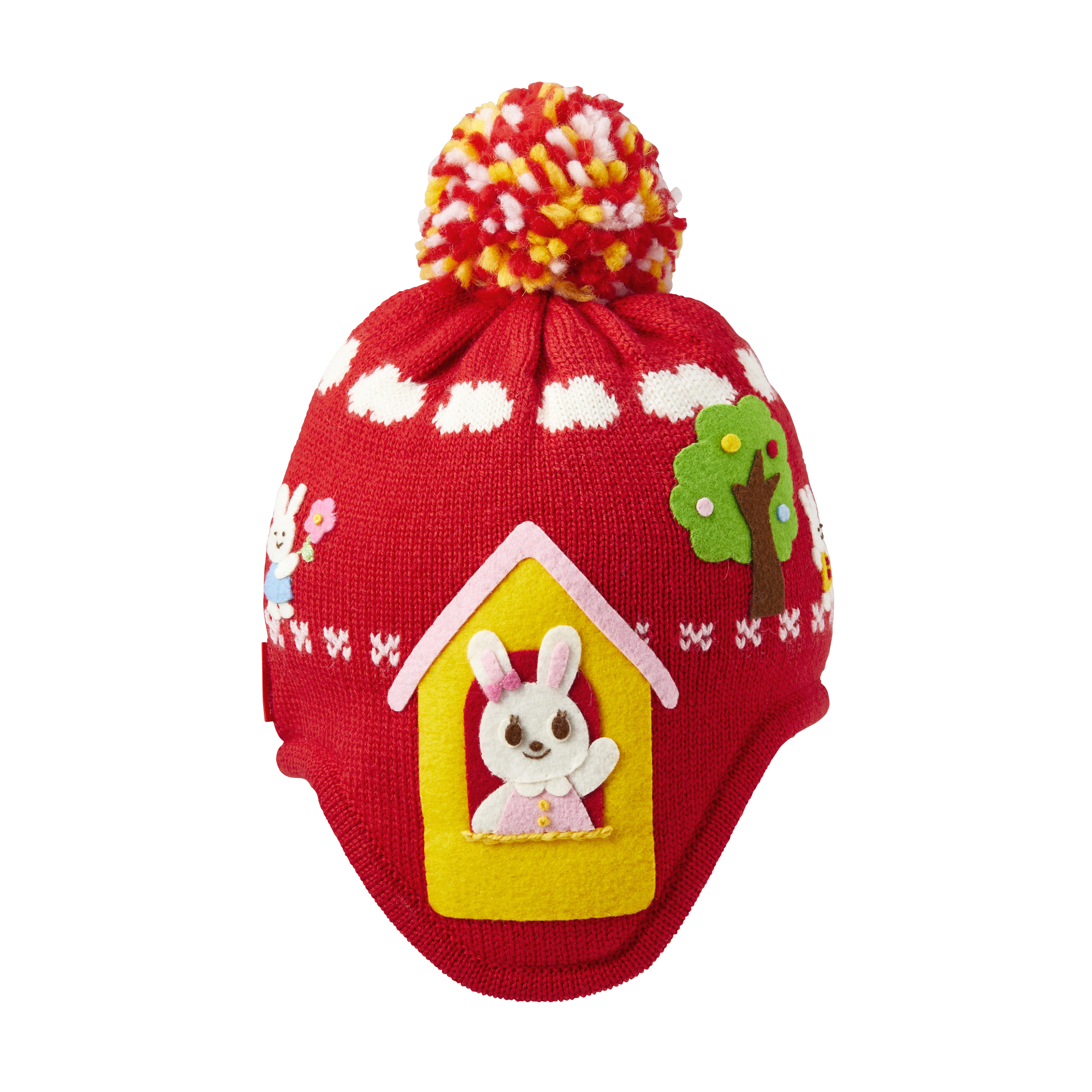 MH 紅色免仔圖案頸針織冷帽