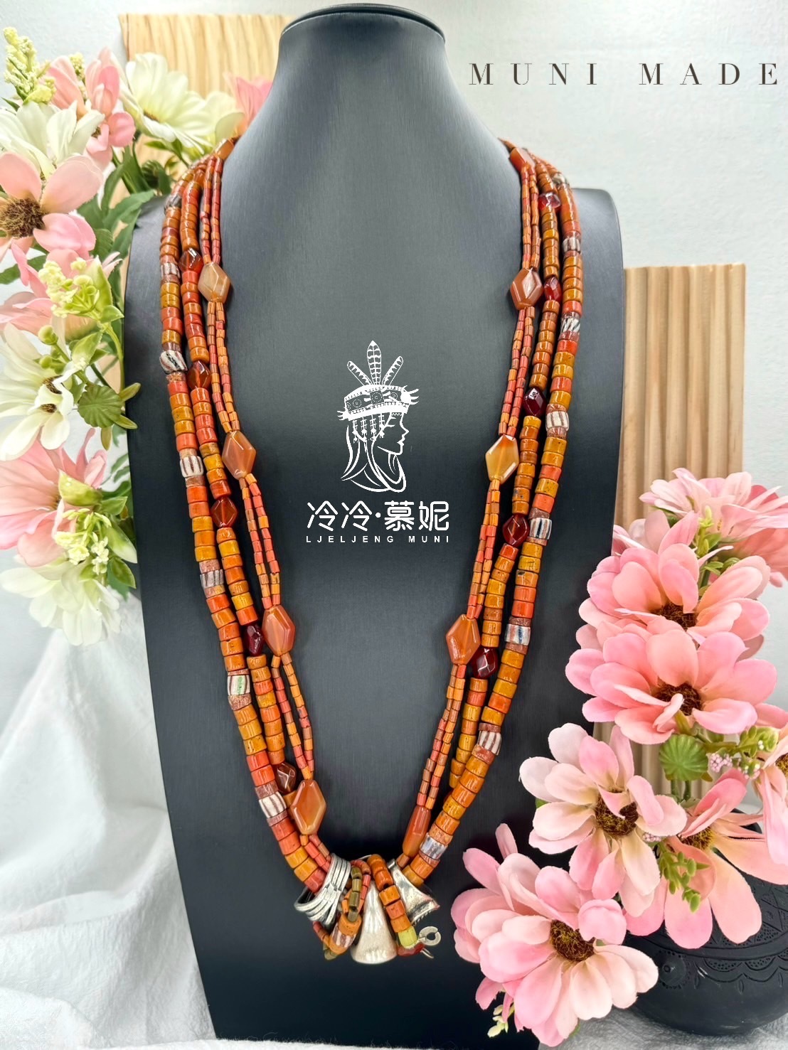 Muni-No.43貿易老珠複串長鍊80cm