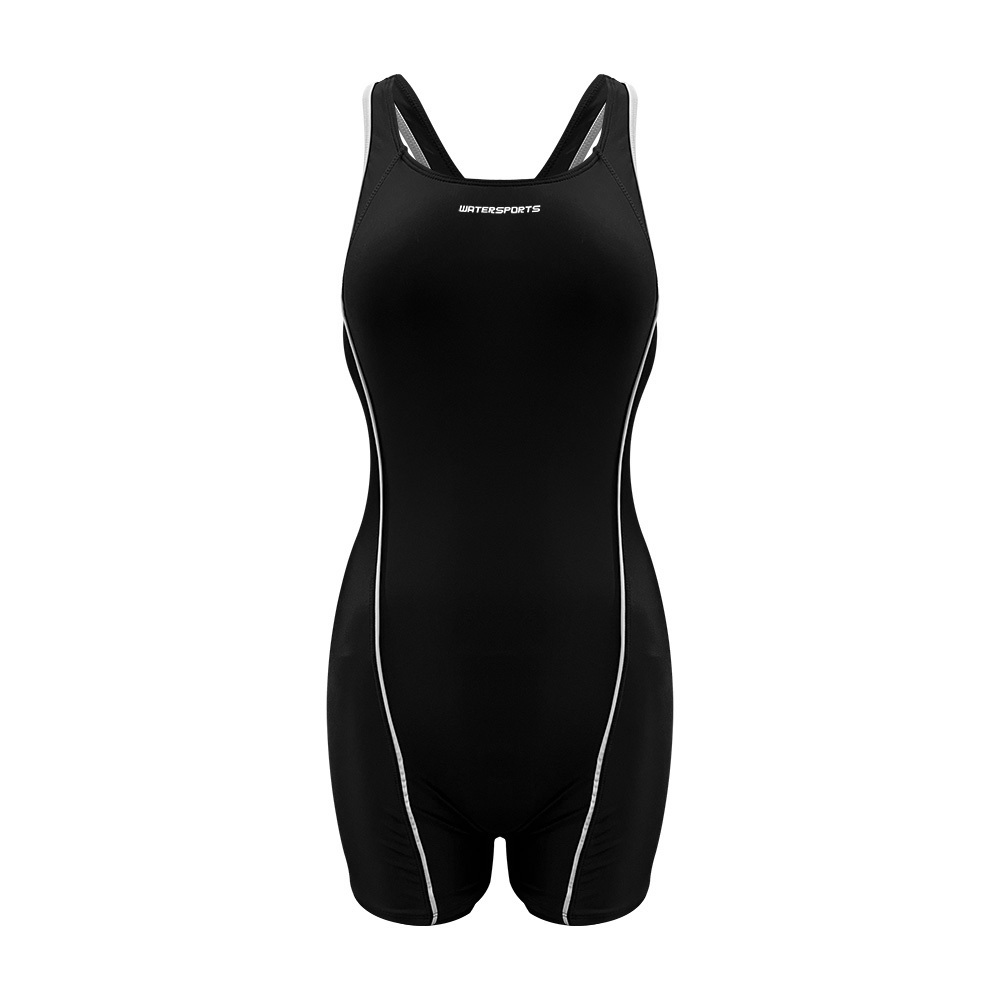 女士 Modest Y背帶連身平腳泳衣 - 黑/白