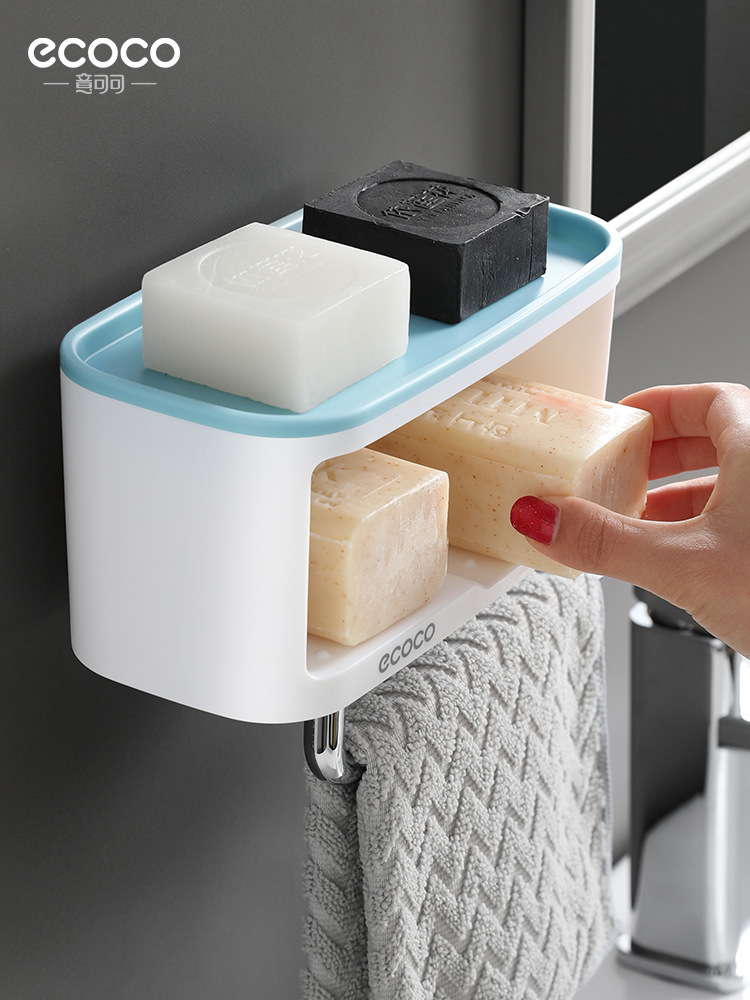JK Korea F7512 soap box wall-mounted household double-layer soap box creative drain free punch bathroom large shelf (J0092)