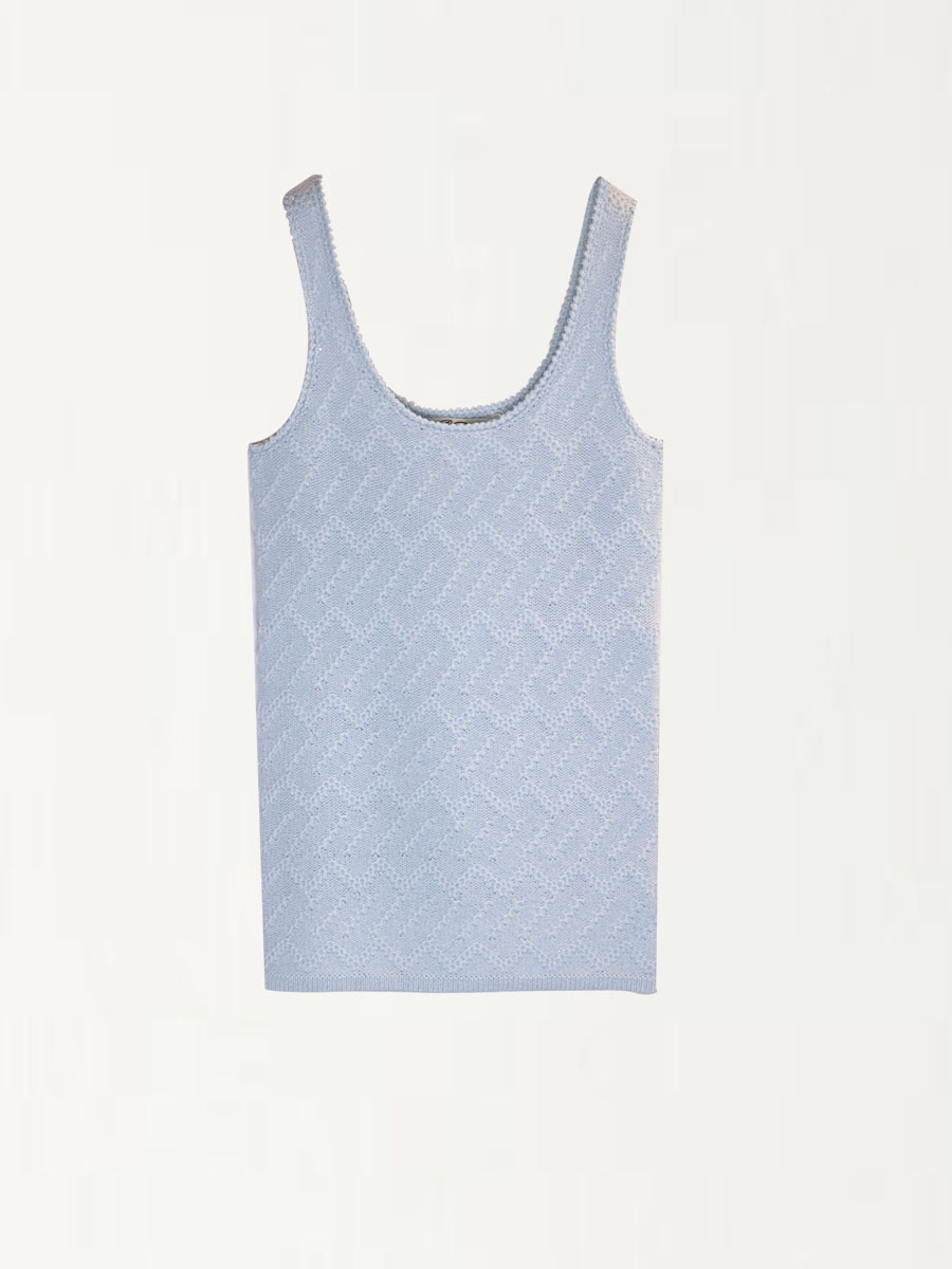 HANAA新款康賽妮羊絨U領鈎花鏤空背心空氣感薄款修身上衣