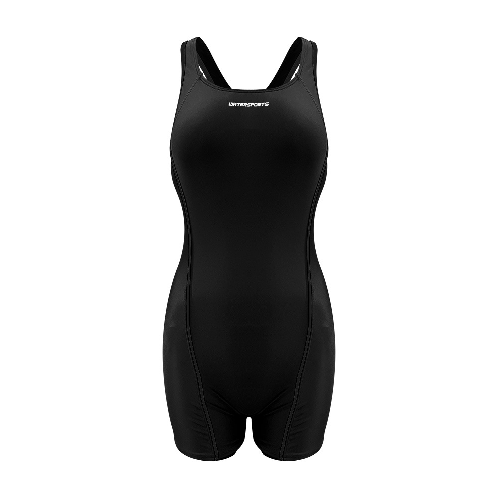 女士 Modest Y背帶連身平腳泳衣 - 黑