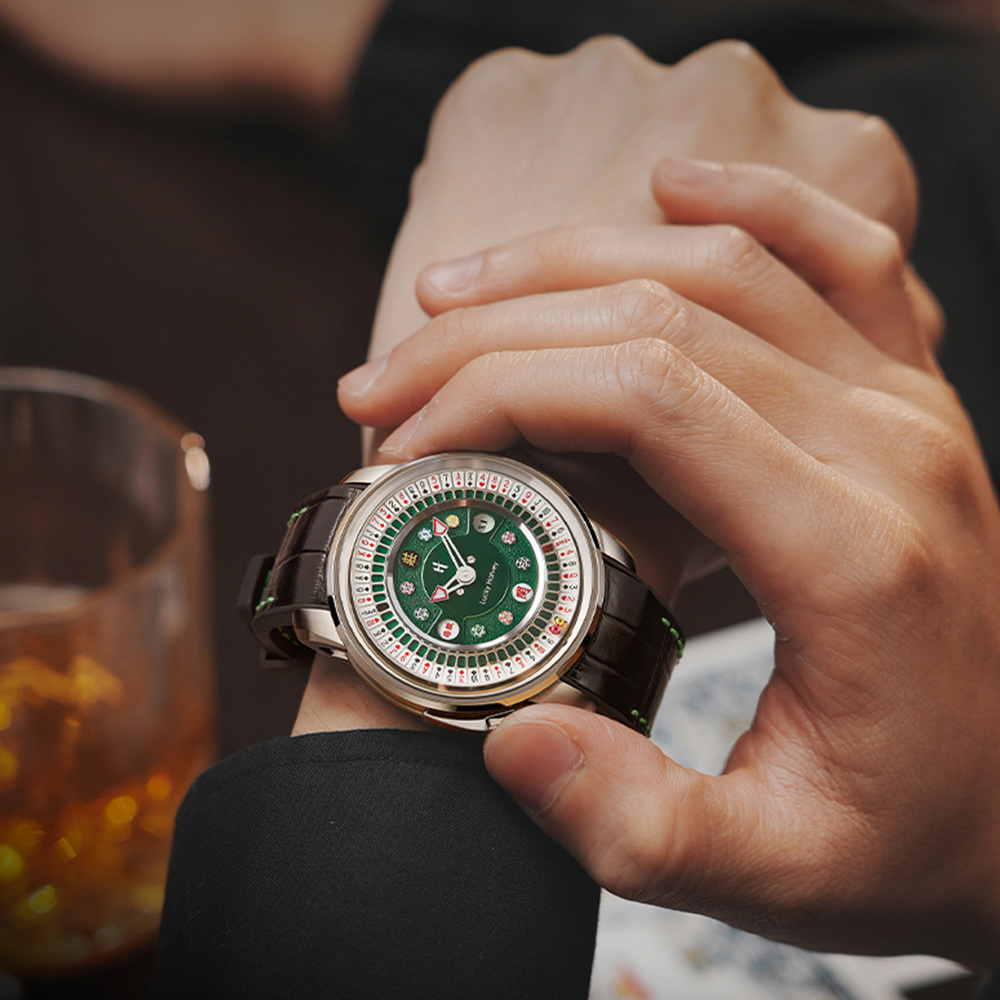 【Lucky Harvey 真樂時】玩家系列 撲克 輪盤 夜光 工藝 趣味 全自動機械 腕錶 18K金 禮盒 真皮