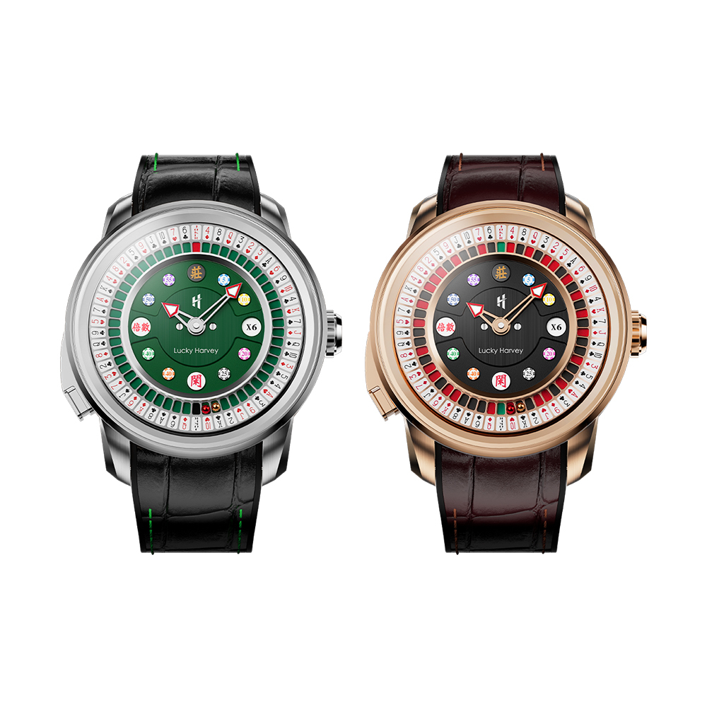 【Lucky Harvey 真樂時】玩家系列 撲克 輪盤 夜光 工藝 趣味 全自動機械 腕錶 18K金 禮盒 真皮
