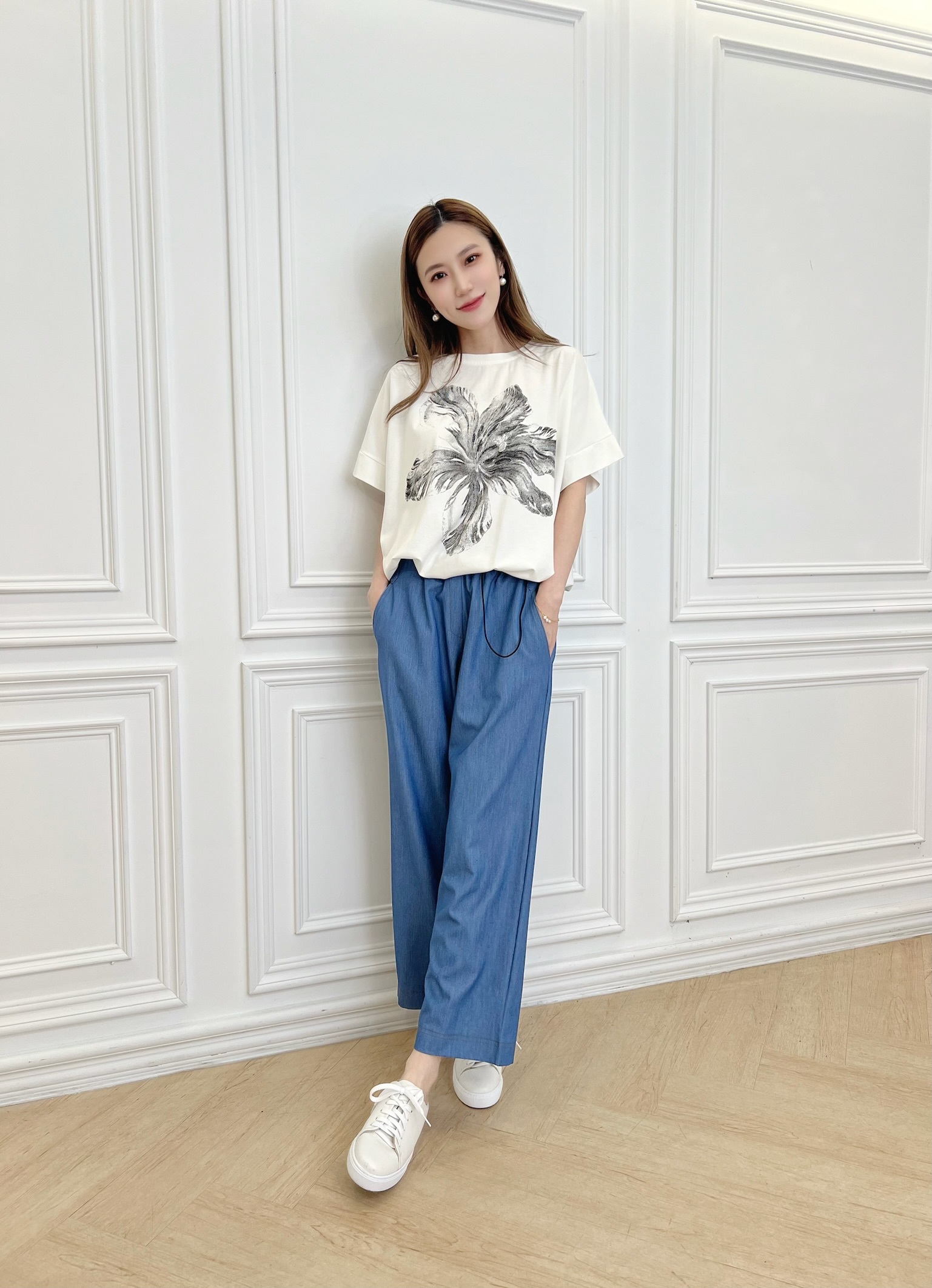 柔軟丹寧直筒褲