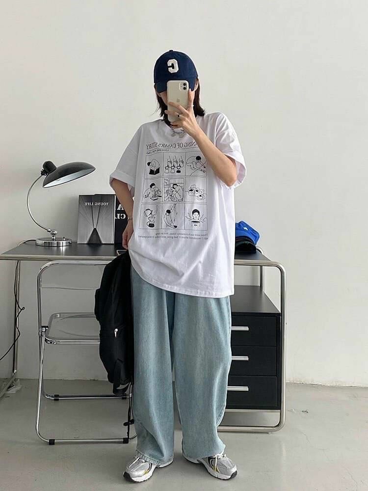 韓版 9格漫畫 寬鬆短袖 男女款 80307