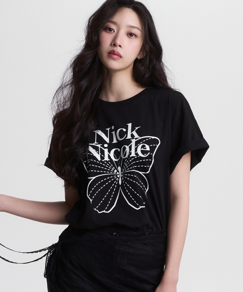 Tシャツ・カットソー NICK&NICOLE NICOLE SHINE BUTTERFLY CROP TOP 4BUK380 NICK&NICOLE ニック&ニコル Tシャツ BUTTERFLY ちょうちょう