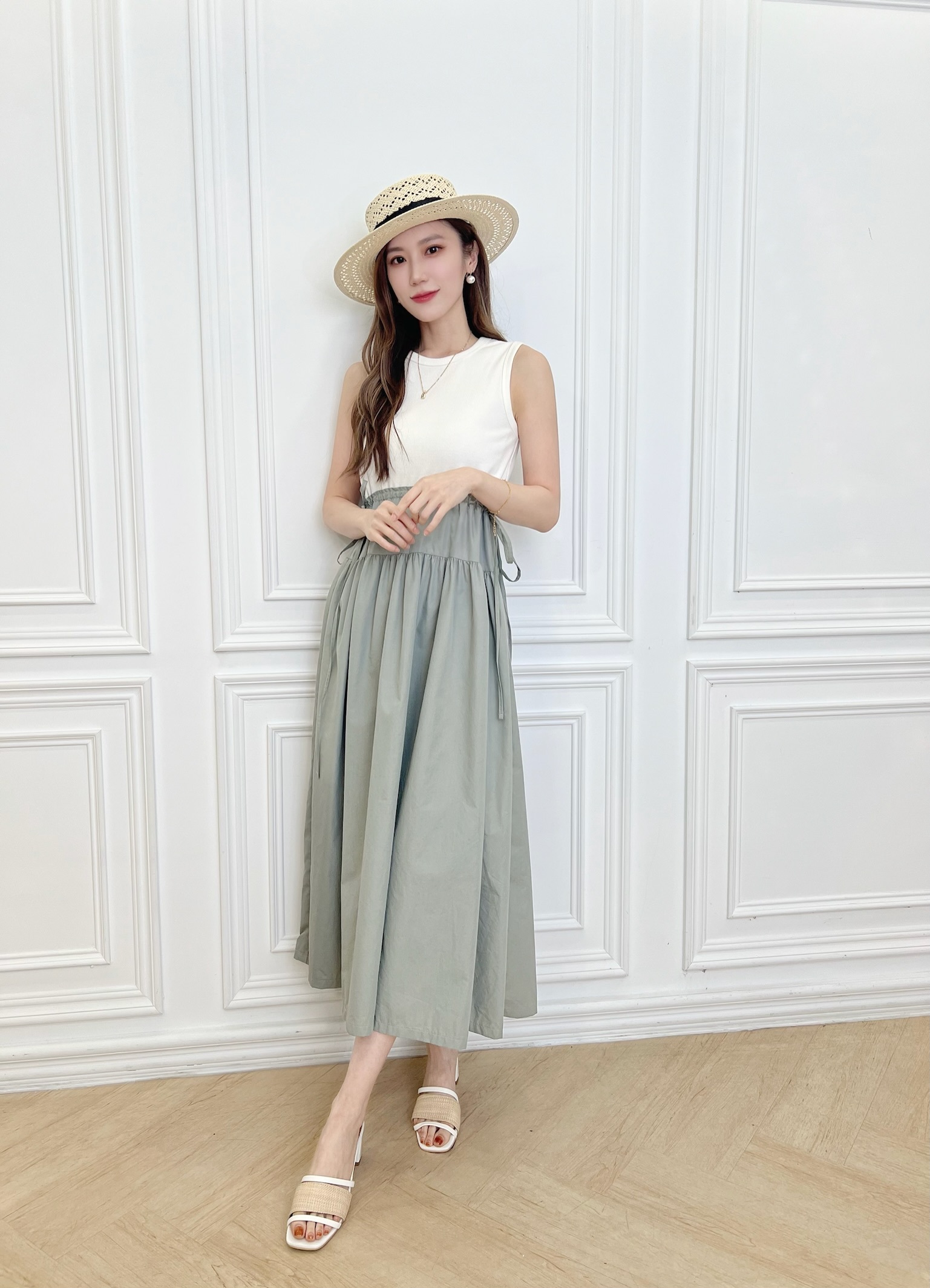 背心抽繩拼接澎長洋