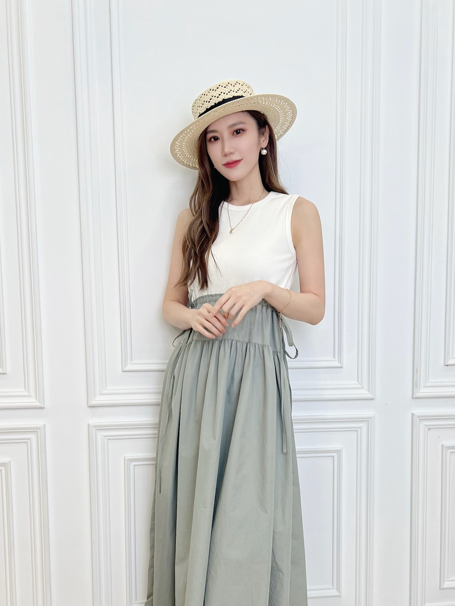 背心抽繩拼接澎長洋