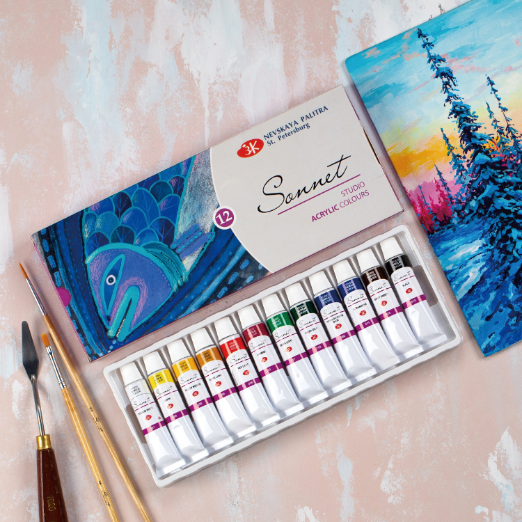 俄羅斯3K Sonnet 索內特 壓克力顏料套組 12色 10ml 【買一送一】